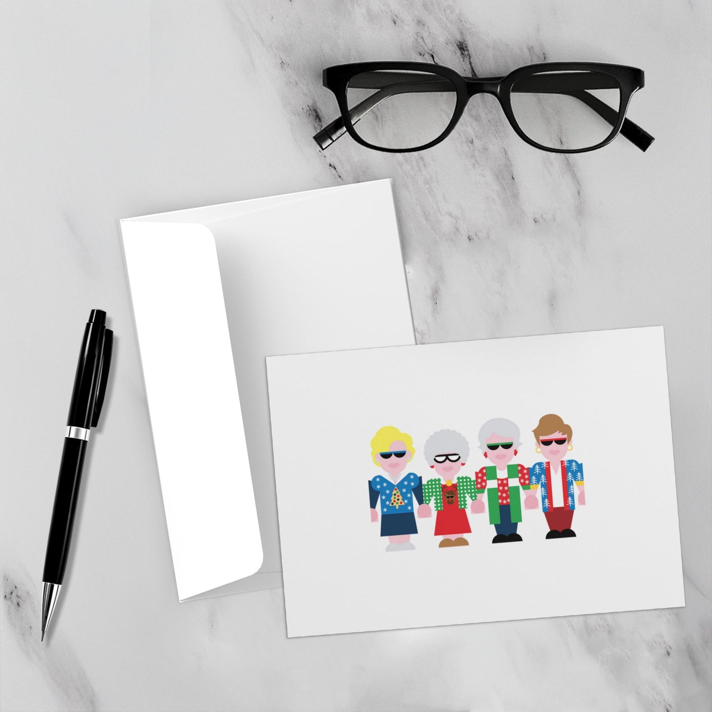 Holiday Golden Gals Christmas Card 10-Pack – Blank Inside